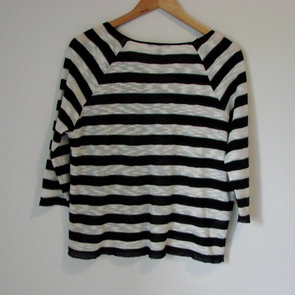 Black White Striped Knit Top Crewneck Boxy Lightweight MNG Mango Size Medium - Picture 9 of 11